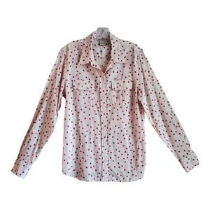 LUCKY BRAND Women's L Shirt Button Up Cream & Red Stars Roll Up Tabs Bust 40"